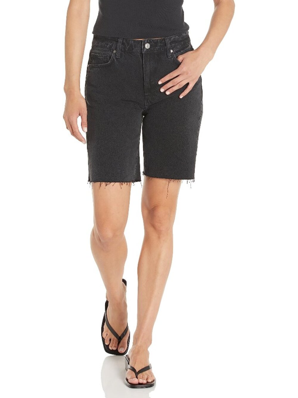 PAIGE Sammy Women’s Denim Bermuda Shorts Size 29 Black Distressed Raw Hem NWT
